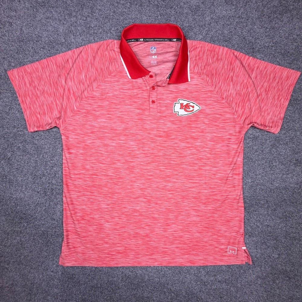 MSX Michael Strahan NFL Kansas City Chiefs Polo Shirt Red Space Dye Mens XL